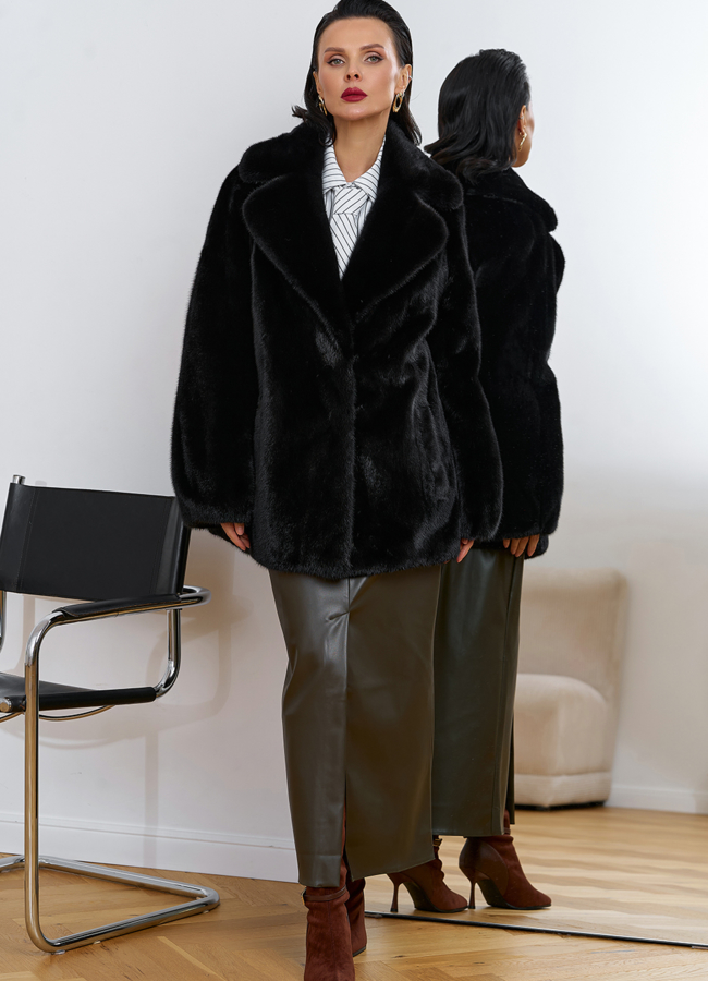 фото Женская шуба из скандинавской норки с английским воротником модель № 31637