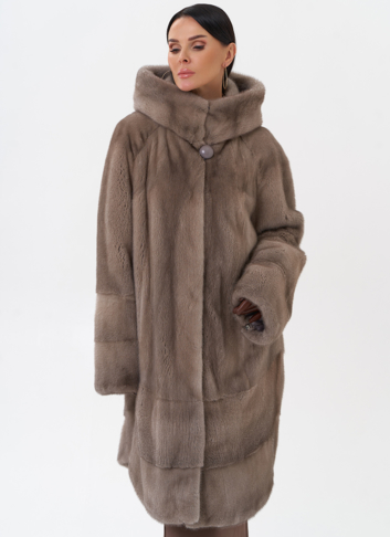 Норковая шуба с капюшоном 