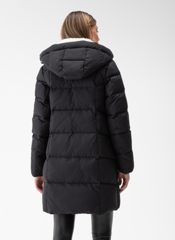 Комбинированный женский пуховик с капюшоном