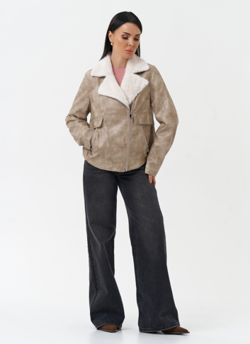 Женская куртка из эко кожи с отделкой из эко меха