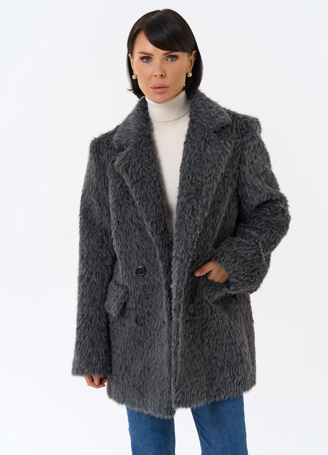Женское утепленное пальто с английским воротником модель № 31880 меха малина