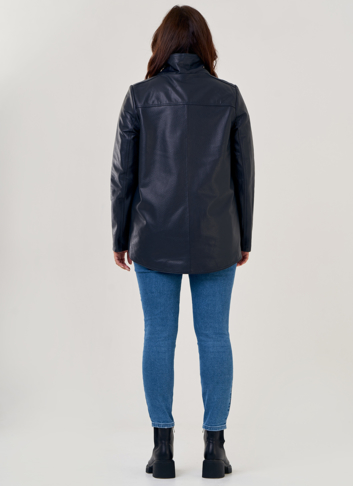 Кожаная куртка на молнии темно-синего цвета 