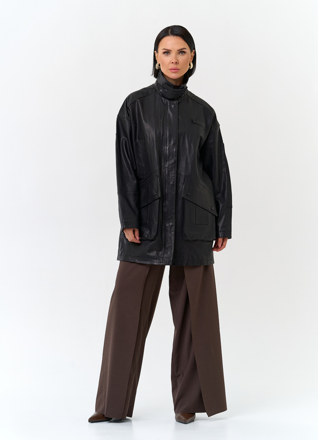 фото Женская удлиненная куртка из натуральной кожи модель № 32759