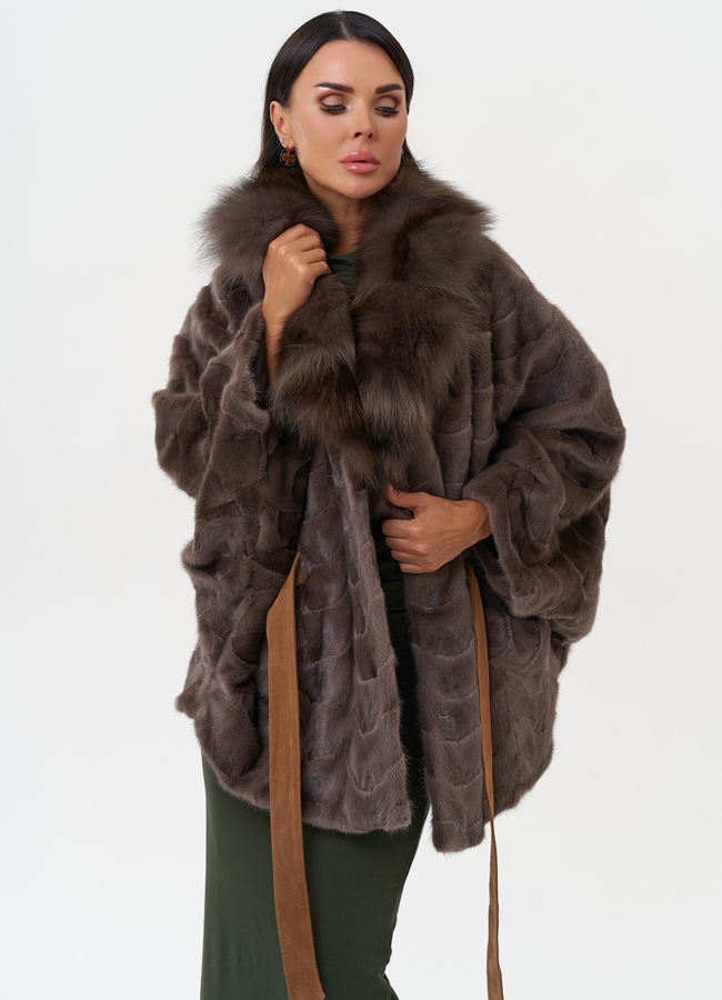 Норковая шуба с отделкой из лисы модель № 6318 универмаг малина