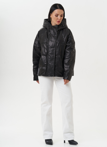 Утепленная куртка из натуральной кожи с капюшоном