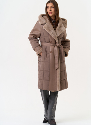 Комбинированный пуховик из эко кожи