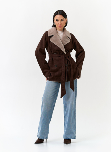 Женская двухсторонняя дубленка из эко замши