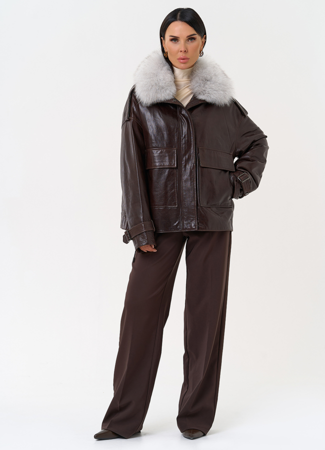 Короткий пуховик из натуральной кожи модель № 31371 универмаг малина