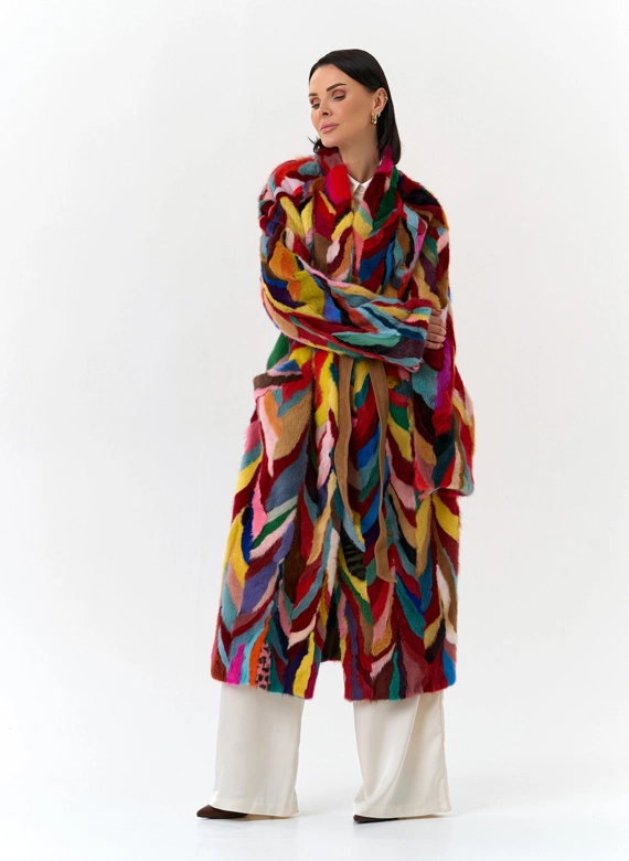 Норковая шуба в стиле пэчворк