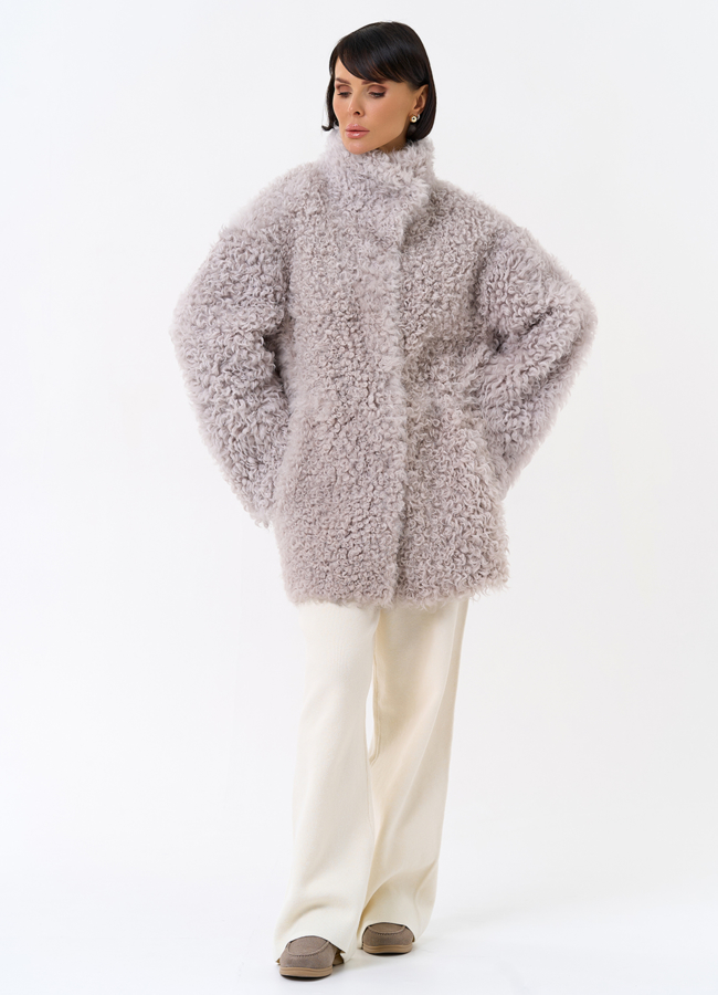 фото Женская двухсторонняя дубленка с воротником стойкой модель № 31849