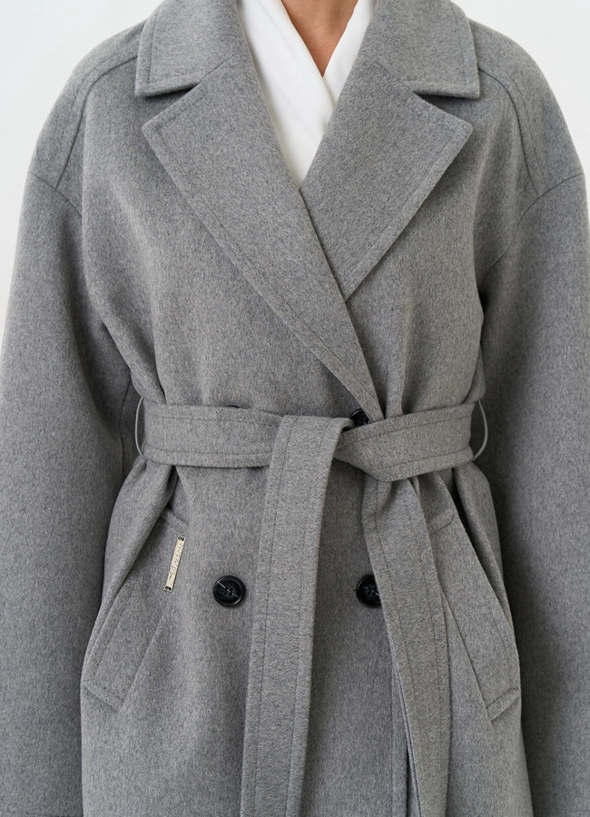 Женское укороченное пальто в сером цвете модель № 32515 универмаг малина