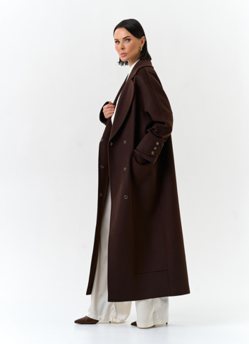 Женское длинное пальто с английским воротником