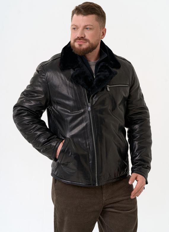 Куртка из натуральной кожи с воротником из овчины