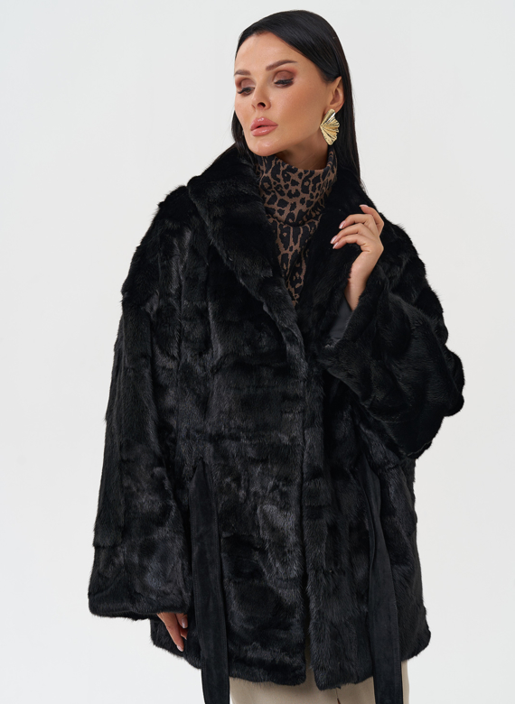 Шуба из меха норки с поясом