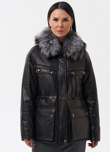 Кожаный пуховик с мехом