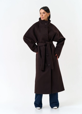 Женское длинное пальто с воротником стойкой фото