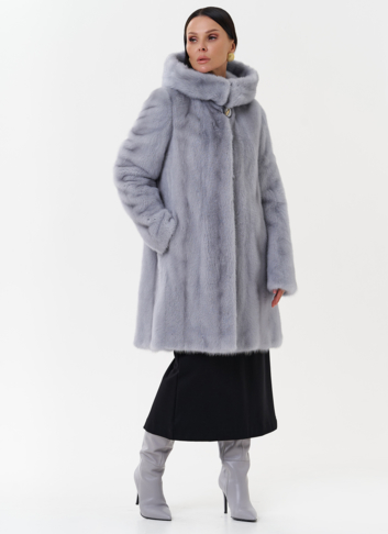 Женская шуба из меха норки с капюшоном