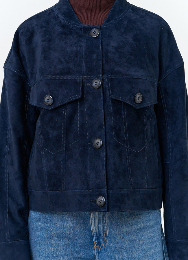 Женская куртка из натуральной замши синего цвета модель № 32730 универмаг малина