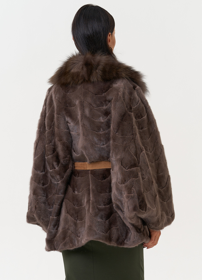 Норковая шуба с отделкой из лисы модель № 6318 в кредит