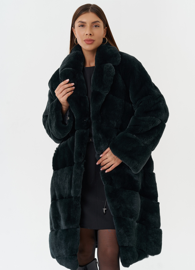 Шуба из меха кролика зеленого цвета модель № 28033 универмаг малина