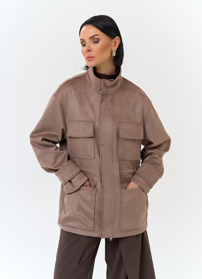 Женская куртка парка из эко замши  модель № 32734 меха малина