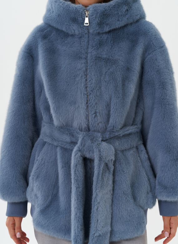 Шуба из эко меха с капюшоном