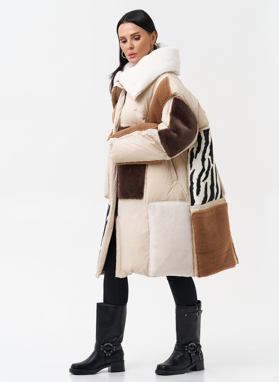 Комбинированный женский пуховик 