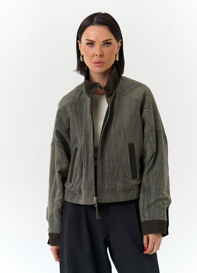 Женская двухсторонняя куртка из натуральной кожи модель № 32536 меха малина