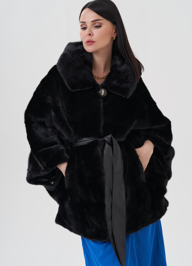 Шуба из норки с капюшоном  модель № 24386 в рассрочку