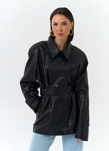 Женская куртка из натуральной кожи  с поясом