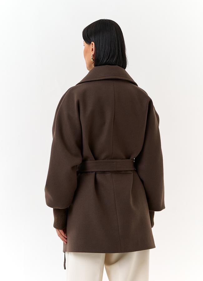 фото Женское укороченное пальто с декоративными молниями модель № 32804