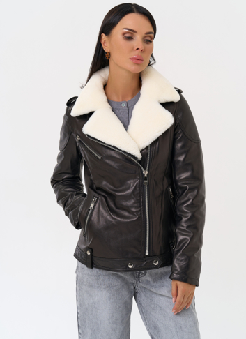 Утепленная кожаная куртка с мехом