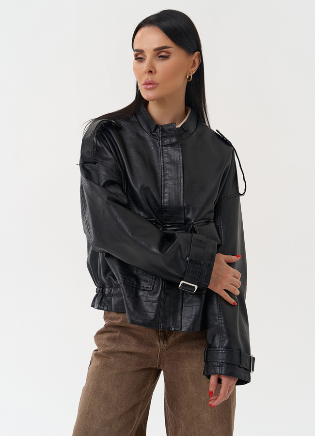 фото Женская куртка из эко кожи черного цвета модель № 30397