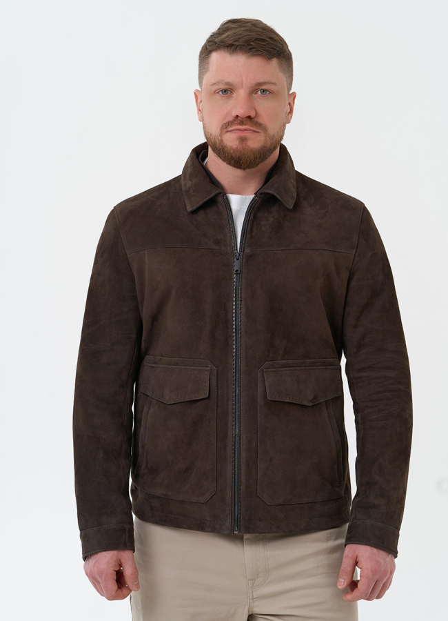 Мужская куртка из натуральной замши коричневого цвета модель № 30066 универмаг малина