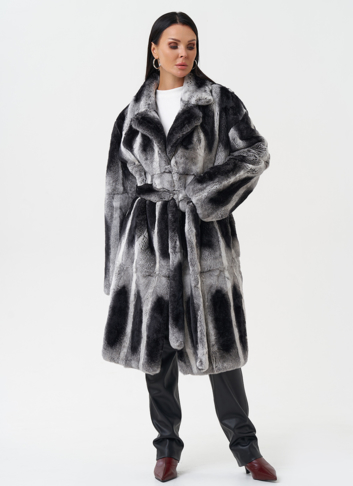 Шуба из меха кролика с английским воротником