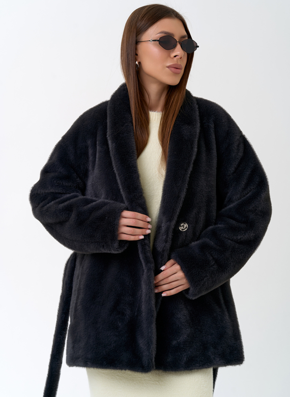 Женская шуба из эко меха с воротником шаль