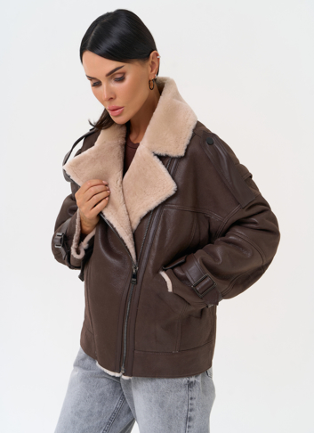 Натуральная дубленка коричневого цвета