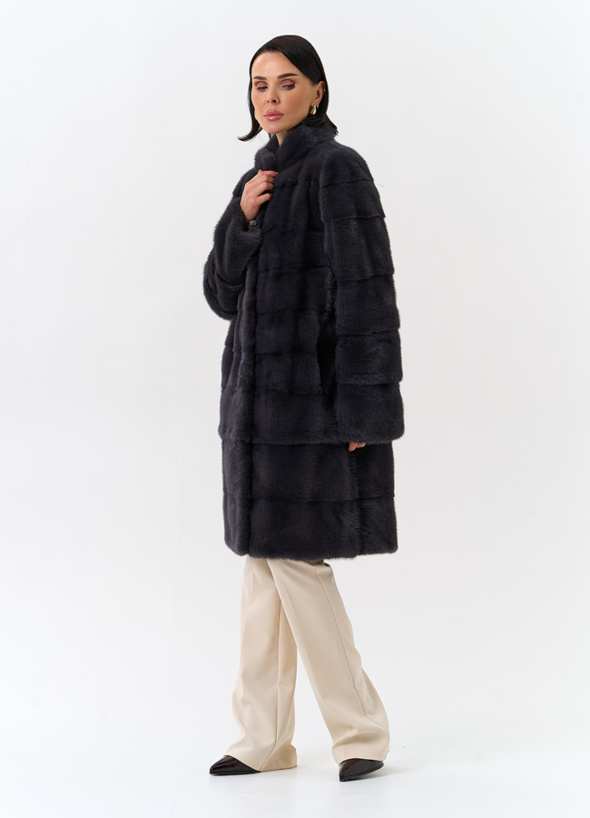 Норковая шуба трансформер, поперечная со стойкой модель № 25924 универмаг малина