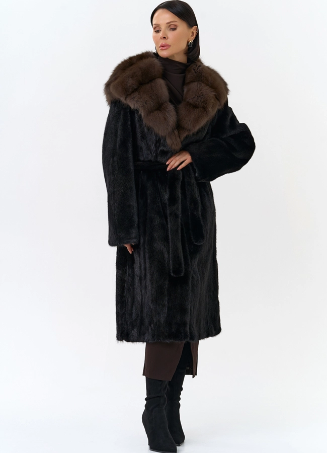 Шуба из норки с капюшоном  модель № 25003 меха малина