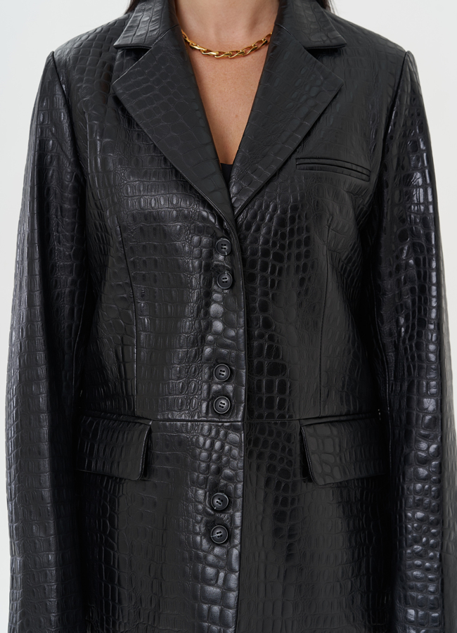 Жакет из натуральной кожи черного цвета модель № 27825 универмаг малина