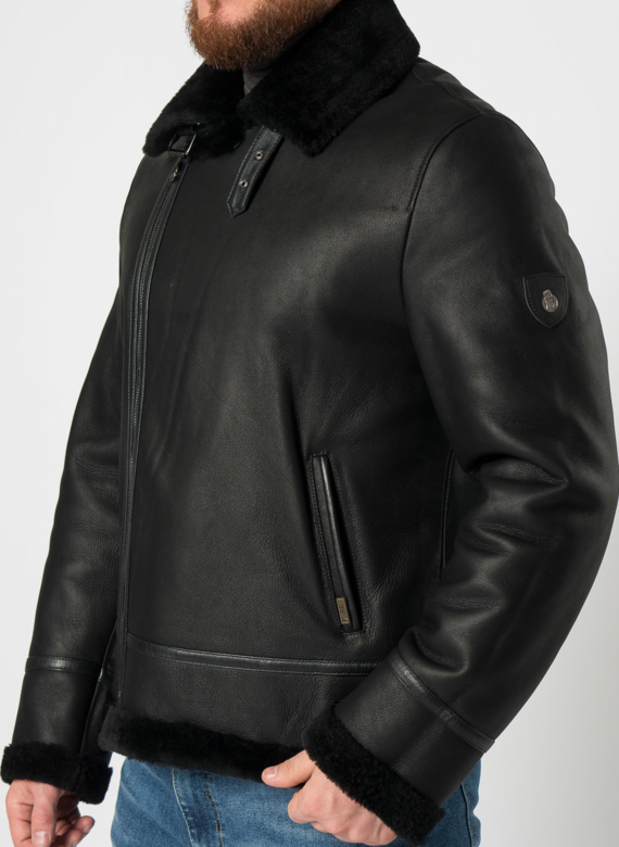 Мужская дубленка косуха в черном цвете