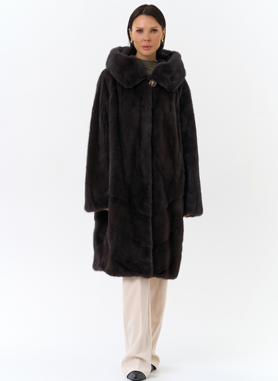 Шуба из норки с капюшоном