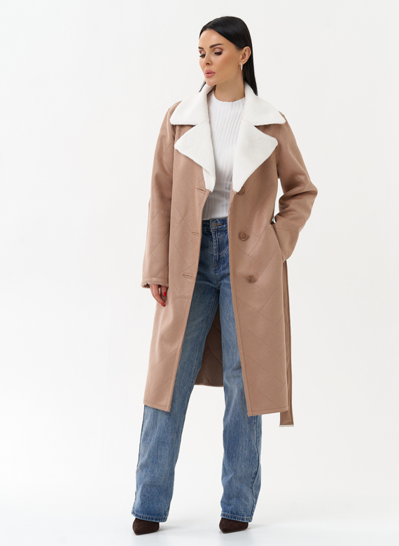 Пальто женское из эко замши с английским воротником