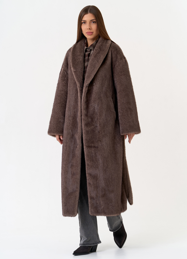 Женская шуба из эко меха с воротником шаль модель № 31502 универмаг малина