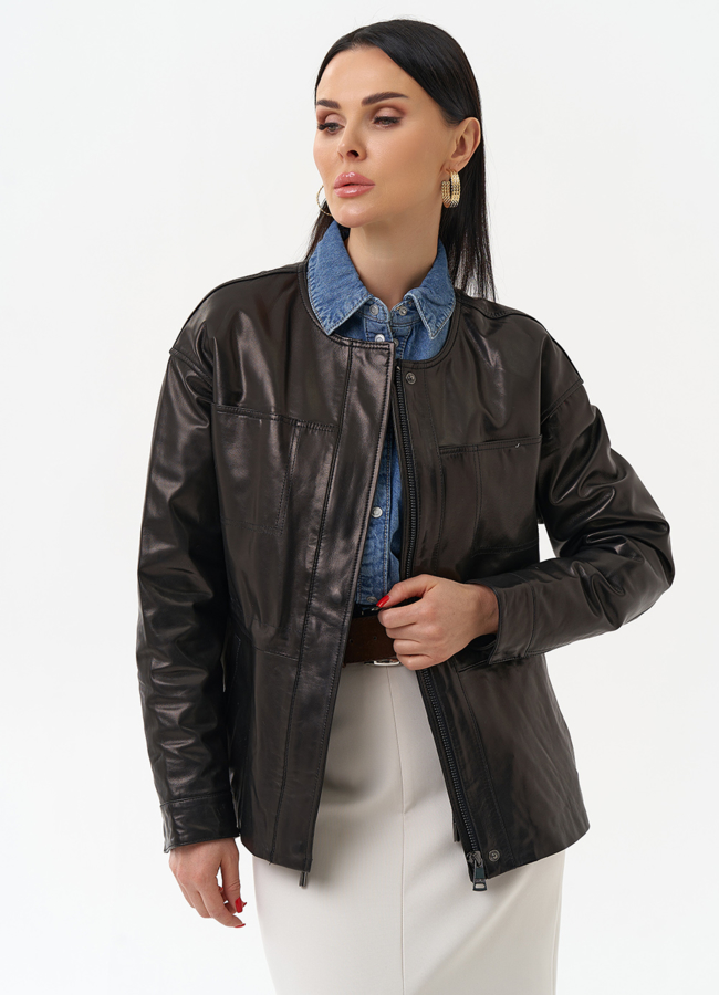 Куртка женская из натуральной кожи модель № 30095 меха малина