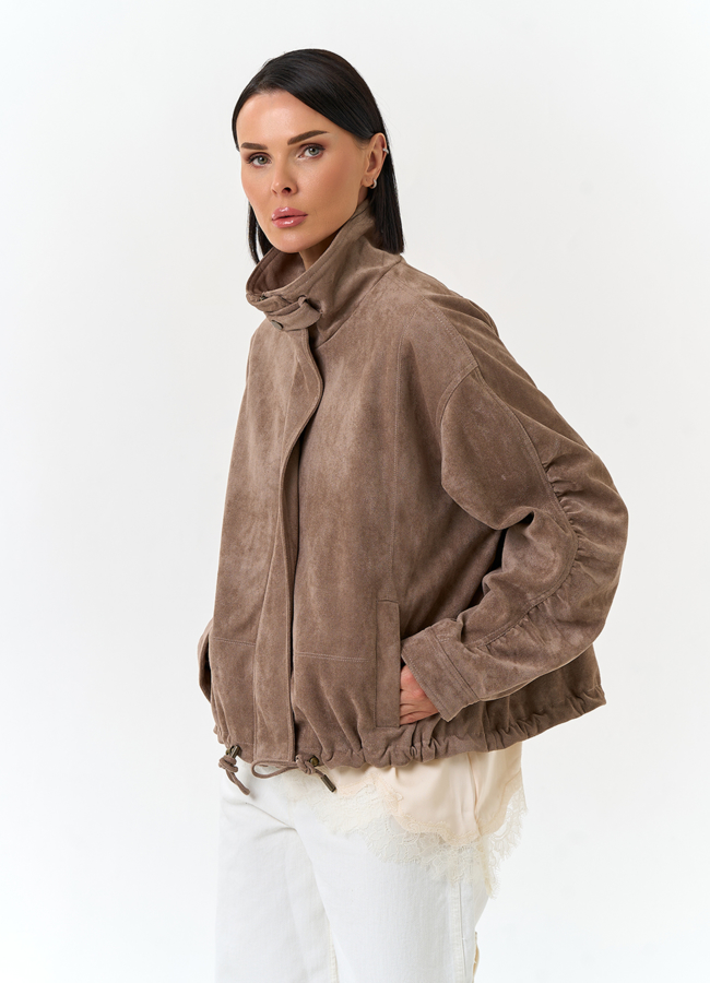 Женская куртка из эко замши с воротником стойкой модель № 33029 в рассрочку