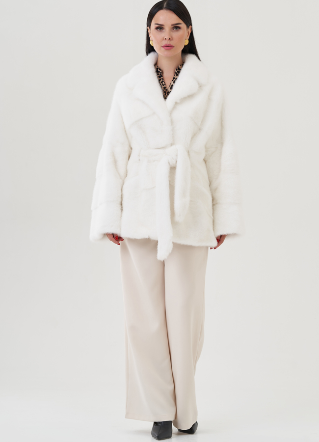 фото Шуба из меха норки белого цвета модель № 30758