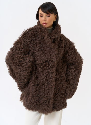 Женская двухсторонняя дубленка с воротником стойкой 