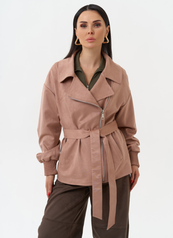 Женская куртка из эко замши с поясом